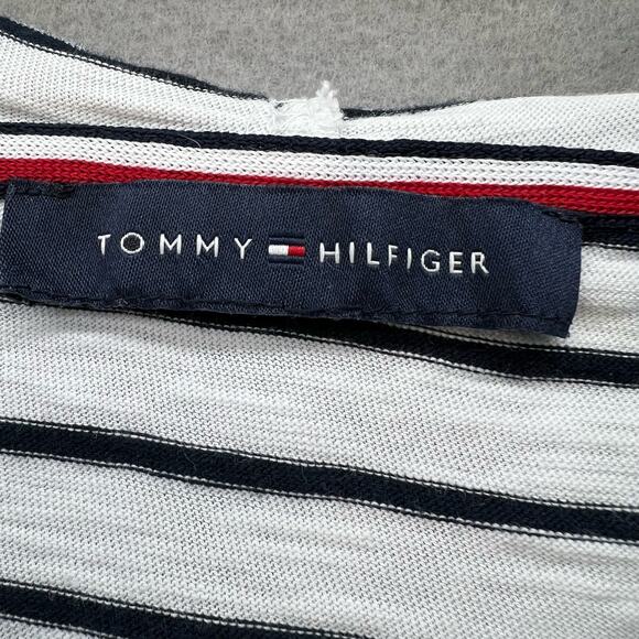 Tommy Hilfiger Women's Half Zip Long Sleeve Hoodie White Blue Stripes Preppy Y2K - Picture 6 of 10